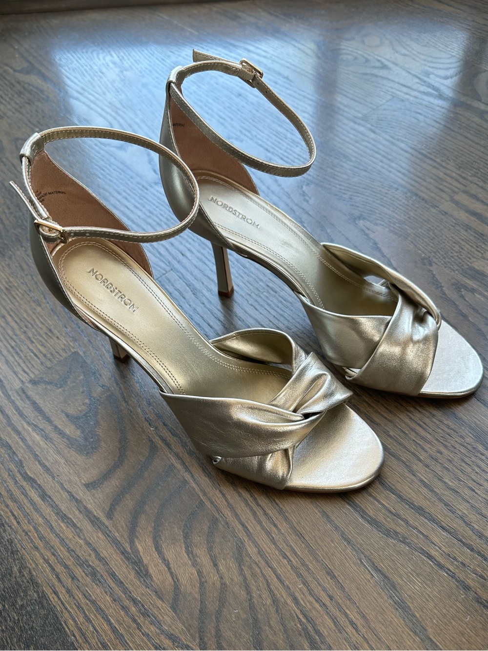 Nordstrom Gold Knotted Ankle-Strap Heels